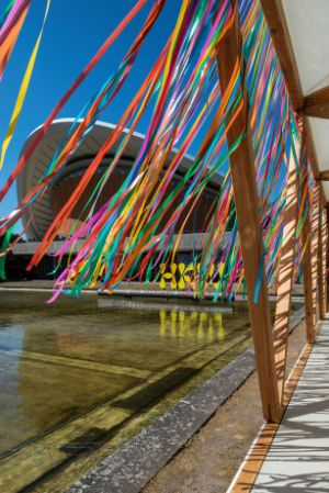 raumlaborberlin, pavilion part of&nbsp;Shaped to the Measure of the People&rsquo;s Songs, Haus der Kulturen der Welt (HKW), 2023.
