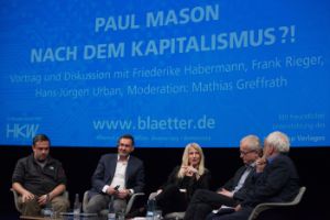 Democracy Lecture 2016: Paul Mason – Nach dem Kapitalismus?!. Frank Rieger, Paul Mason, Friederike Habermann, Hans-Jürgen Urban und Mathias Greffrath