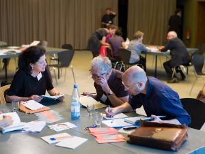 International Literature Award 2014. Preparations: "Compressed Times" - Sabine Peschel, Eike Schönfeld and Laurenz Bolliger (from left to right)