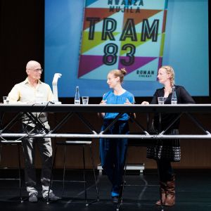 Conversation about "Tram 83": Frank Heibert, translators Lena Müller and Katharina Meyer. 9th Internationaler Literaturpreis: Celebration of the Shortlist & Award Ceremony